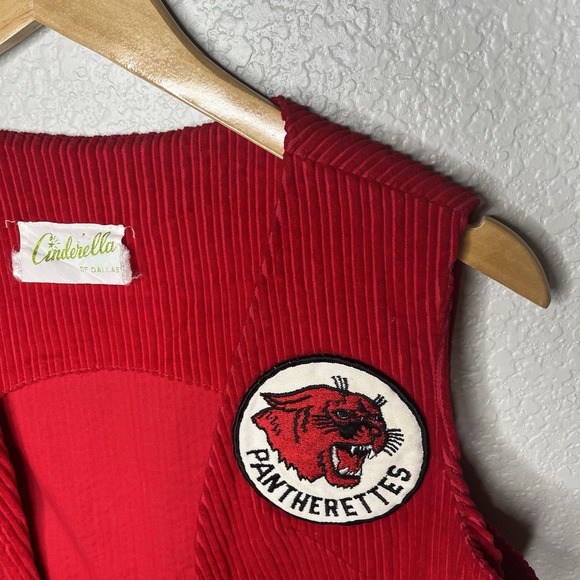 Vintage 70s 80s Cinderella Dallas Brand Pantherettes Dance Cheer Red Ribbed Vest - Picture 6 of 7